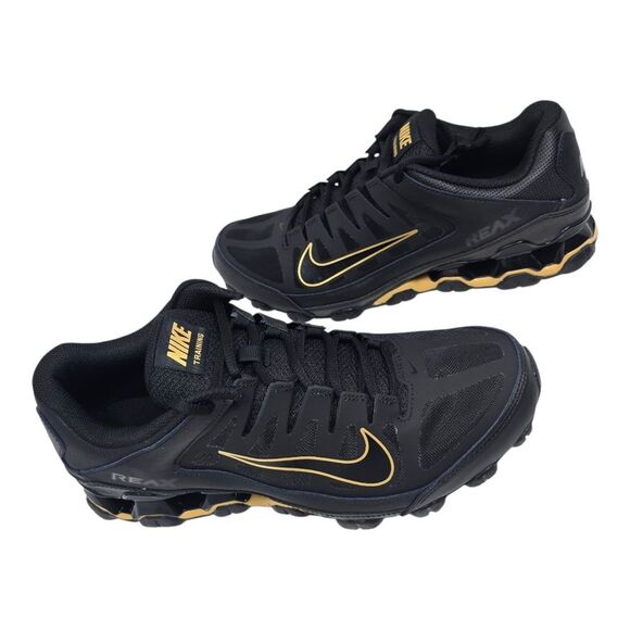 Nike Reax 8 TR Mesh Mens Size 10.5 Black Gold Running Training Shoes 621716 020